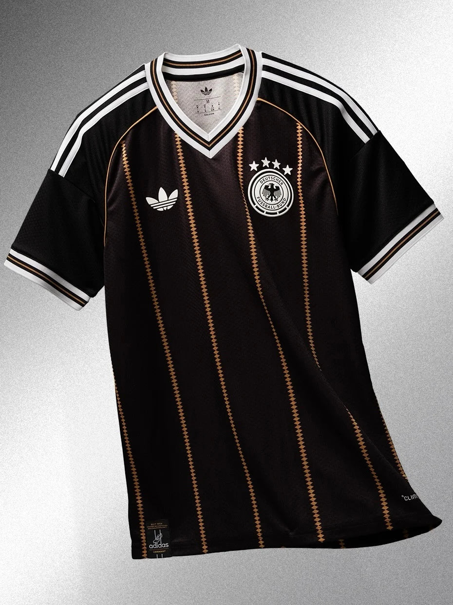 Germany 2026 farewell jersey by adidas in black with gold diamond pinstripes